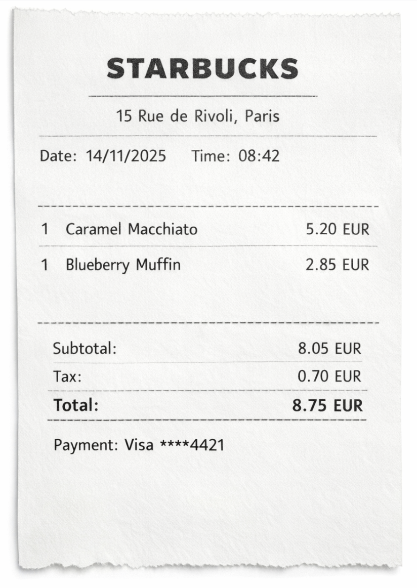 Sample receipt — Starbucks